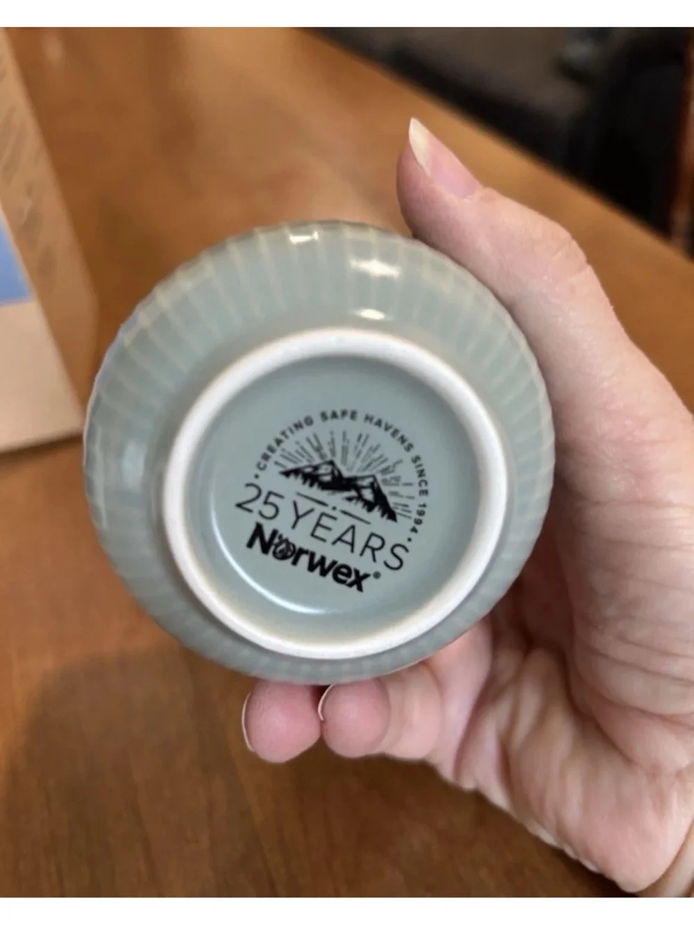 Norwex Ribbed Ceramic Coffee Cups Trio - White, Gray, Blue-Green